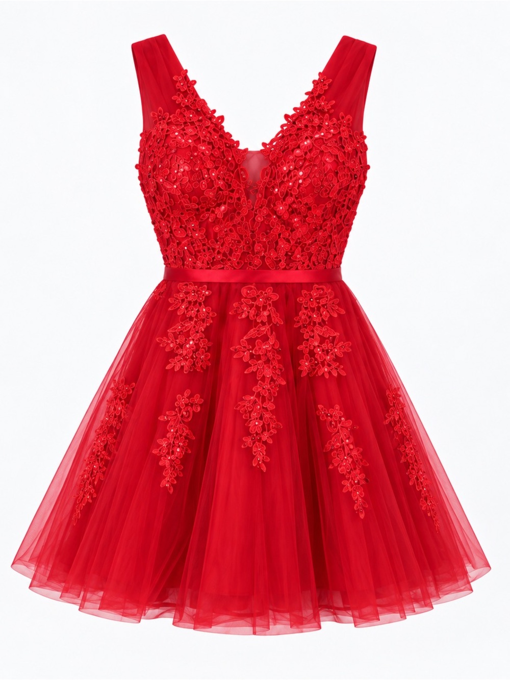 NWT Red Floral Appliqué Tulle Dress, 2/4